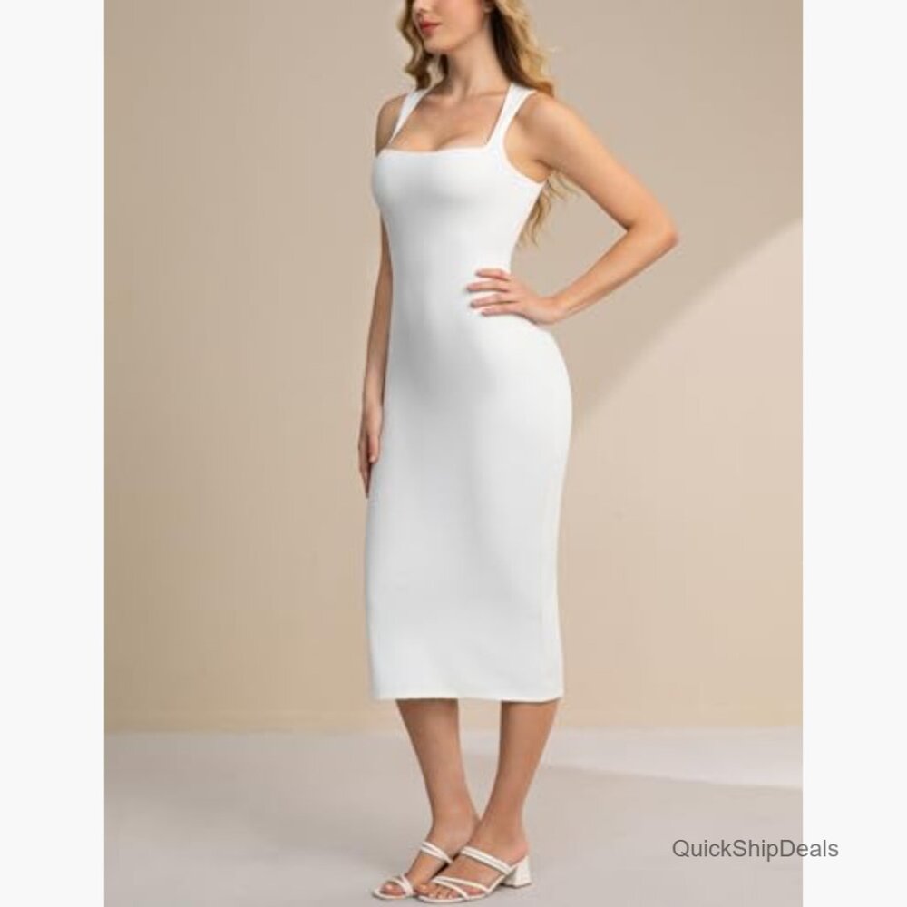 Polyamide Elastane Square Neck Bodycon Midi Dress… - image 5